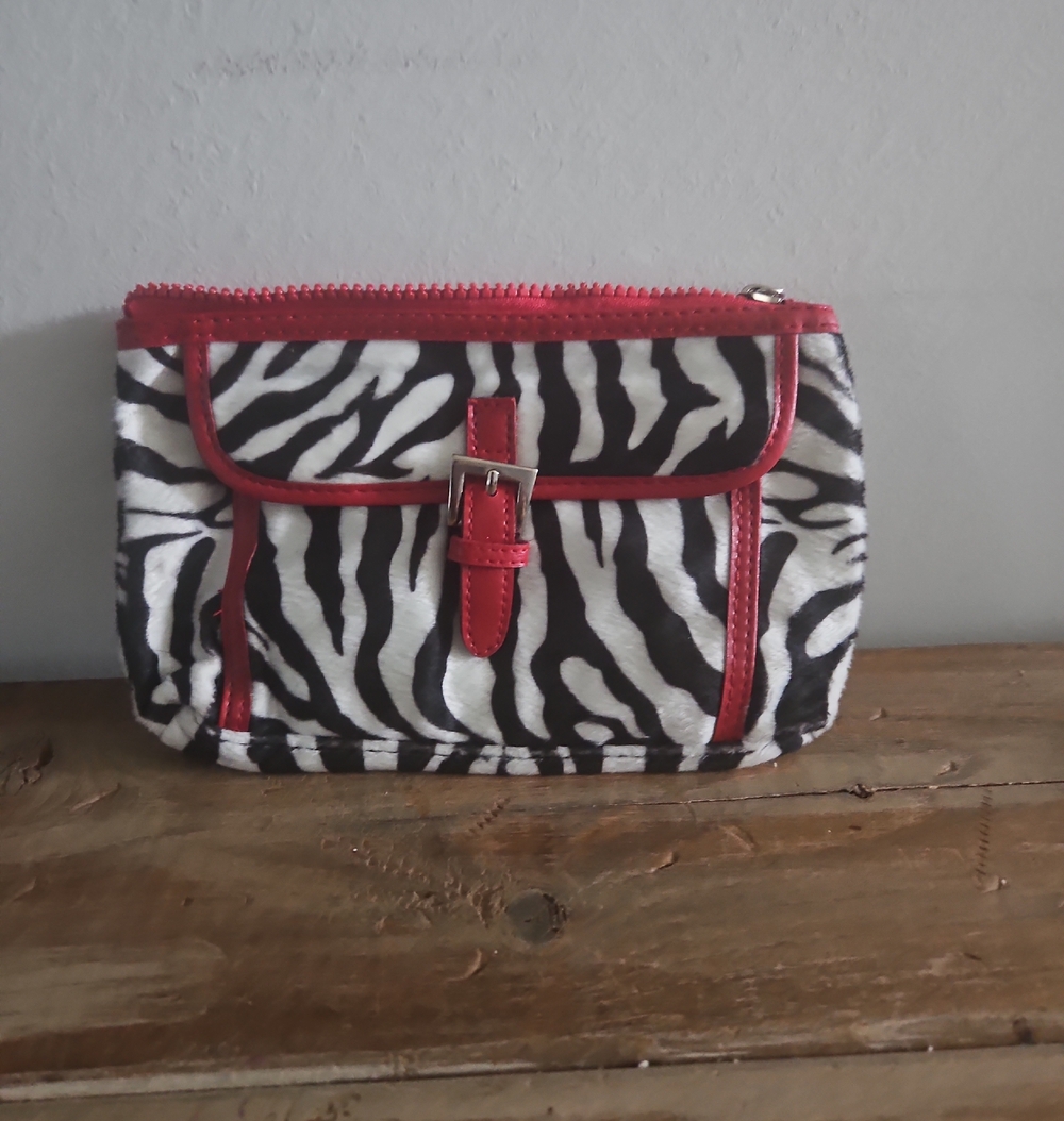 Zebra Print Clutch with Red Trim